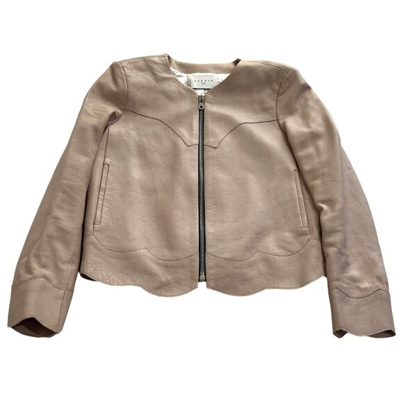 Sandro Evissa Scalloped Leather Jacket in Pastel Pink - Picture 1 of 4